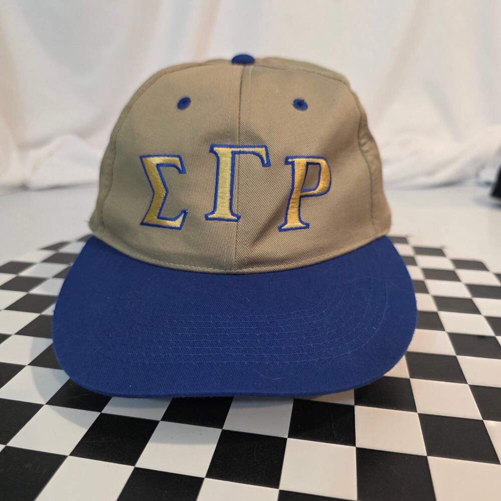 Vintage Sigma Gamma Rho Khaki Blue Greek Letter Strapback Hat OSFA - Picture 1 of 6